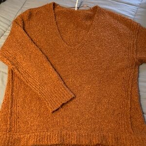 Free People Rust V-Neck Sweater